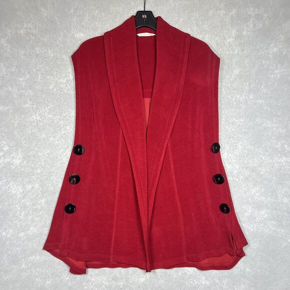 Soft Surroundings Cardigan Women Small Red Mesa Button Sleeveless Open Front - Picture 1 of 11